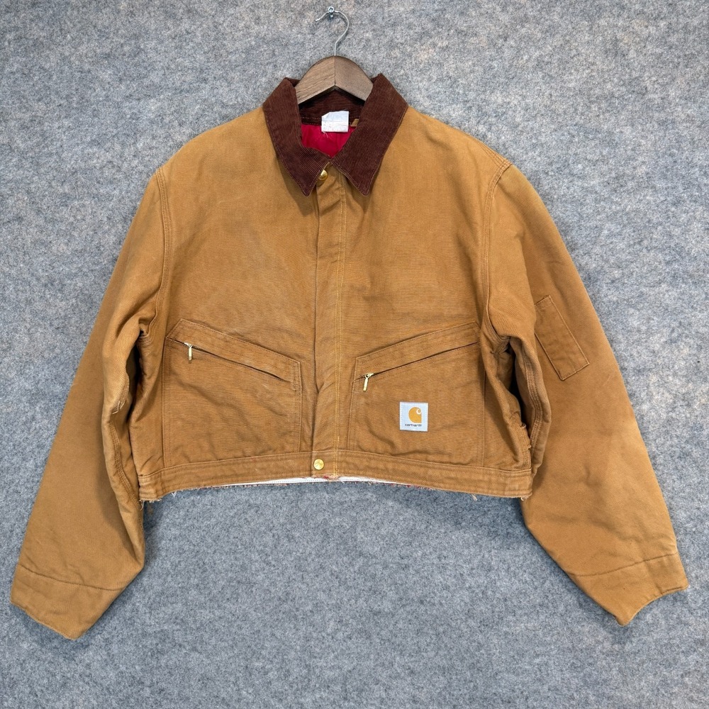 Vintage Carhartt Cropped Canvas Jacket Mens 46 Quilted Red Corduroy Union USA